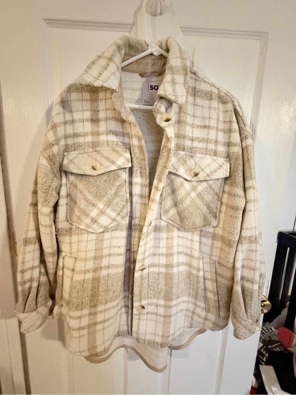 SO Beige & Cream Plaid Shacket Jacket